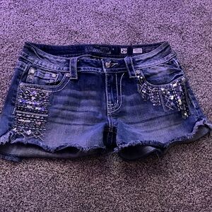 Miss Me Blue Embellished Jean Shorts